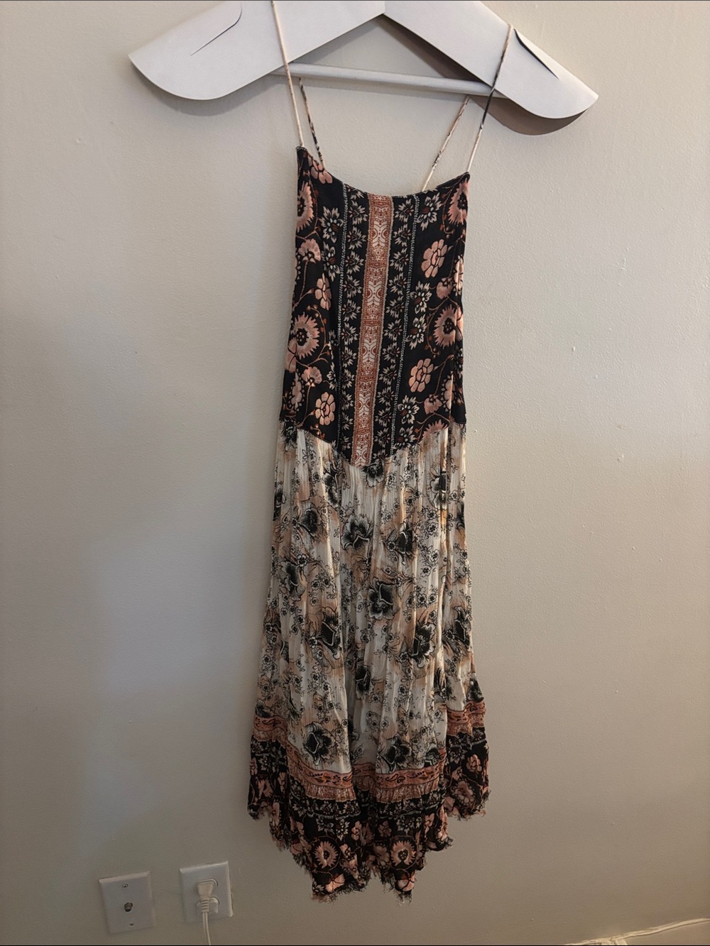 Free People High-Low Floral Maxi Dress in Black and Cream size L